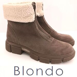 NEW Blondo Plaka Waterproof Suede Bootie Fleece Ankle Cuff Front Zip Lug Sole 8M